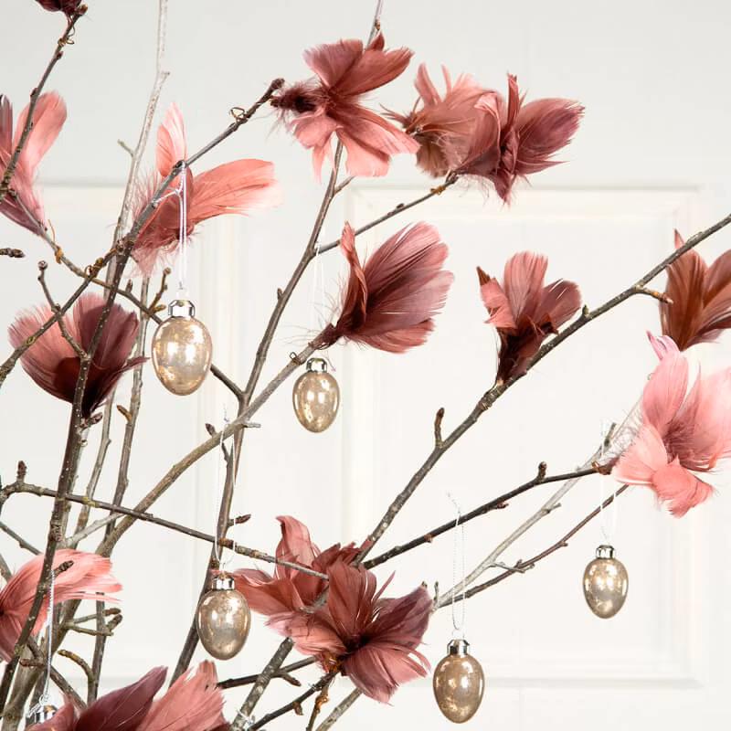 Fjäder Trådad Blom Gammelrosa 12 pack