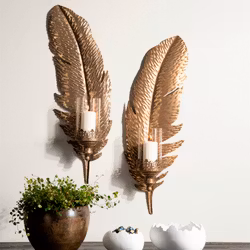 LjushållareVägg Fjäder Antik guld brun Mix
