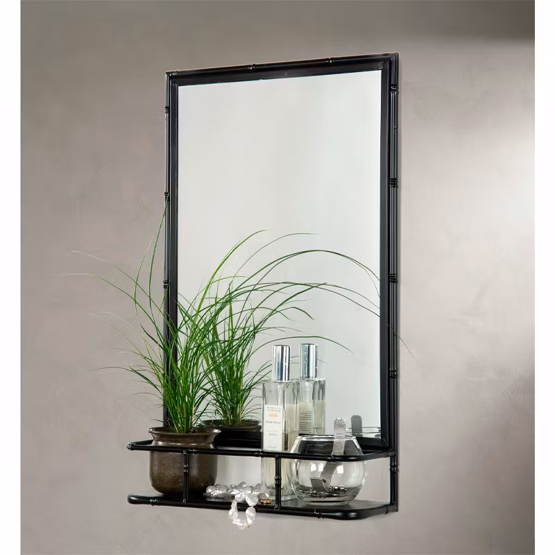 Spegelhylla Metall Bambu Svart