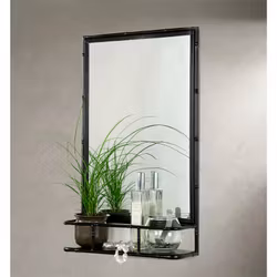 Spegelhylla Metall Bambu Svart