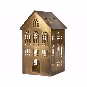 Hus Metall Antik Mässing 18x18x30,5cm