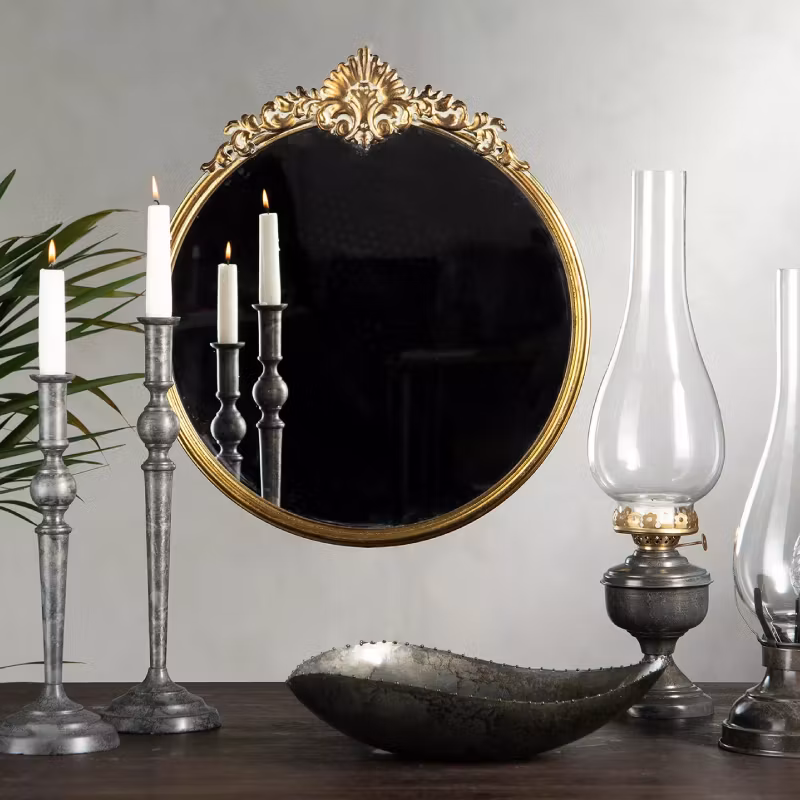 Spegel Rund Ornament Guld
