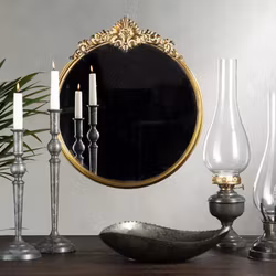 Spegel Rund Ornament Guld