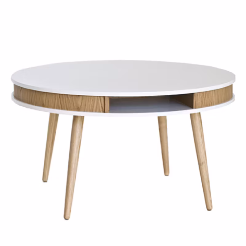 Soffbord Hugo Rund, Vit/Ek, Ekben