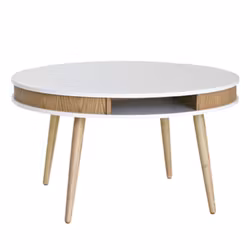 Soffbord Hugo Rund, Vit/Ek, Ekben