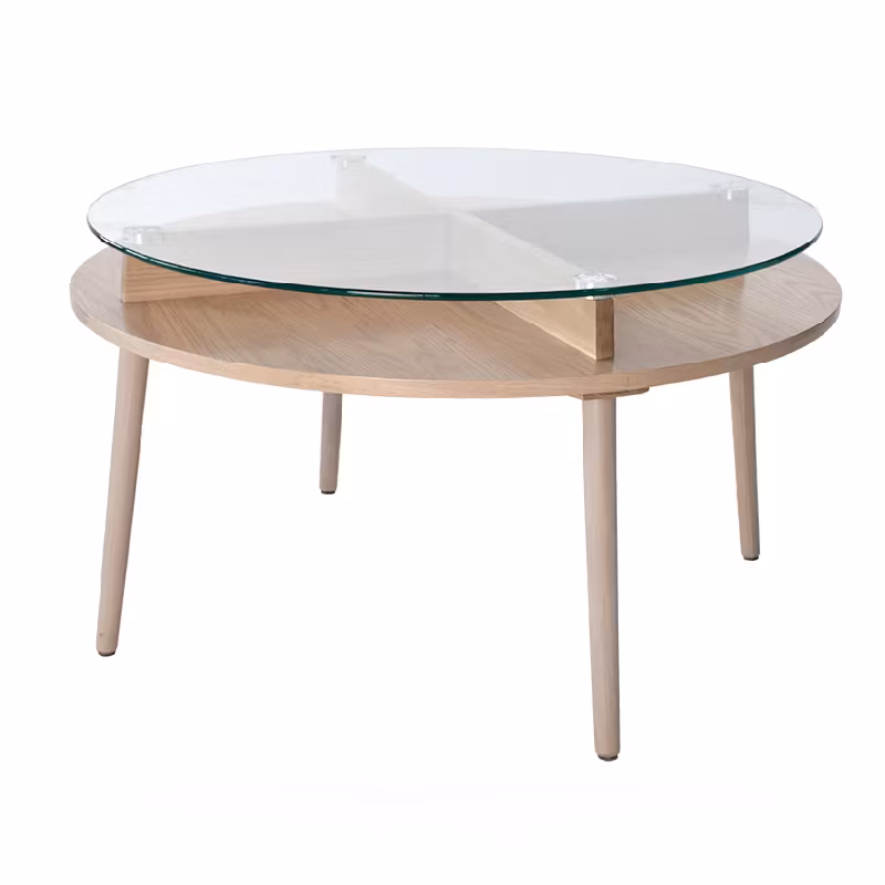 Soffbord Solo runt, ljus ekfanér/glasskiva Ø90