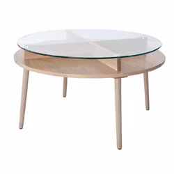 Soffbord Solo runt, ljus ekfanér/glasskiva Ø90