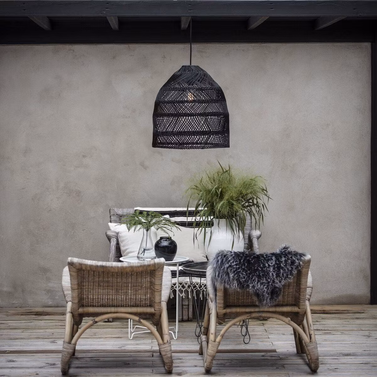 Maja Taklampa Wicker Black 53cm