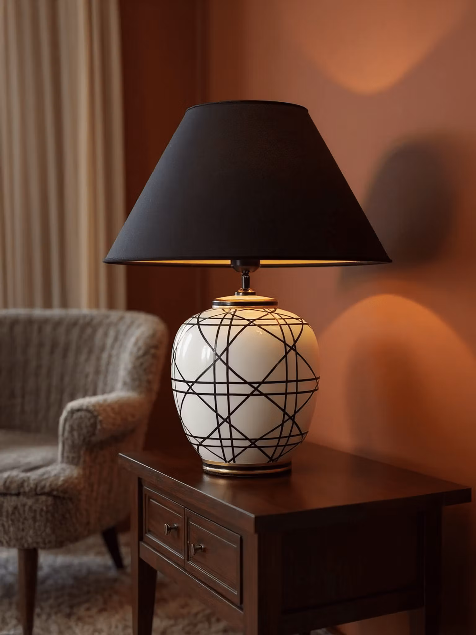 New York Bordslampa Svartvit 45cm