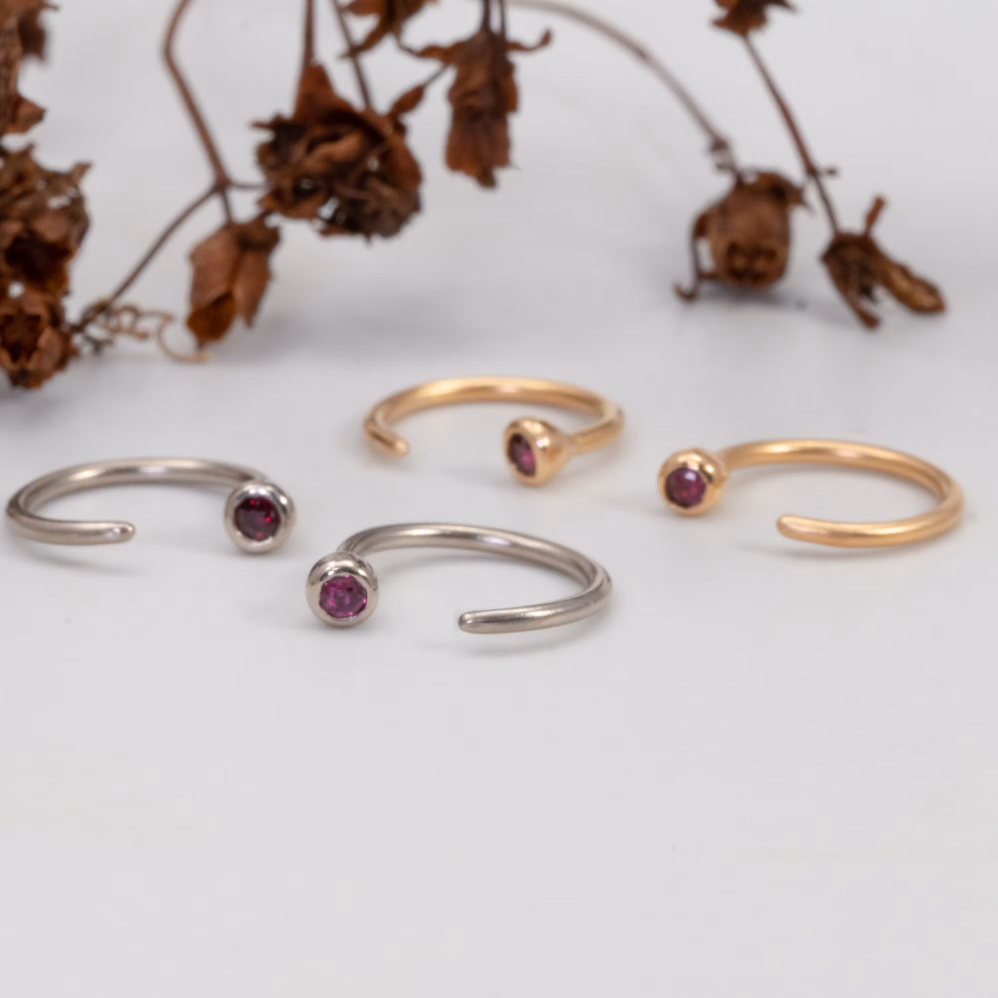 18K Mini Huggies with Ruby Gold Earrings
