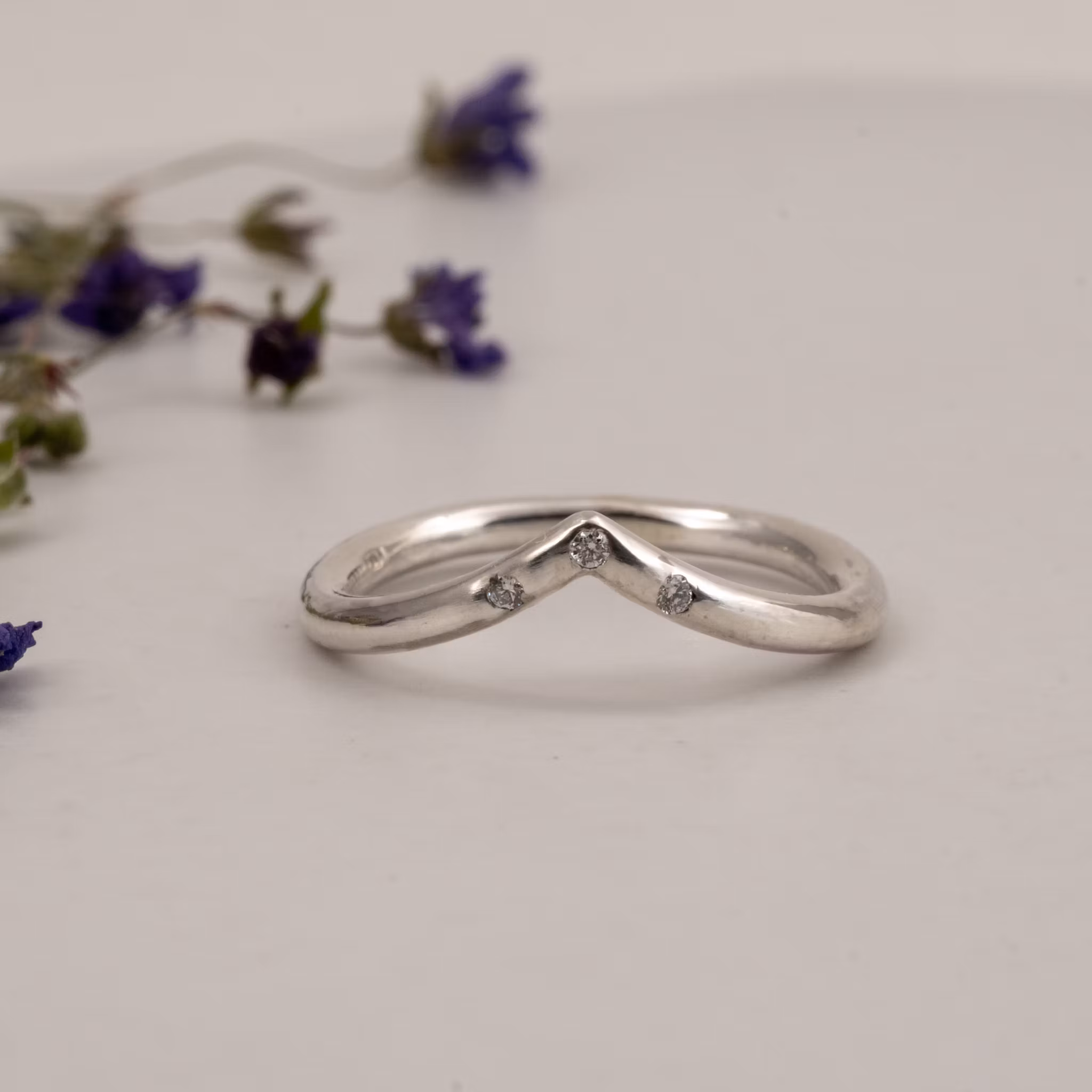 Chevron Ring With Diamonds Recycled Sterling Silver
