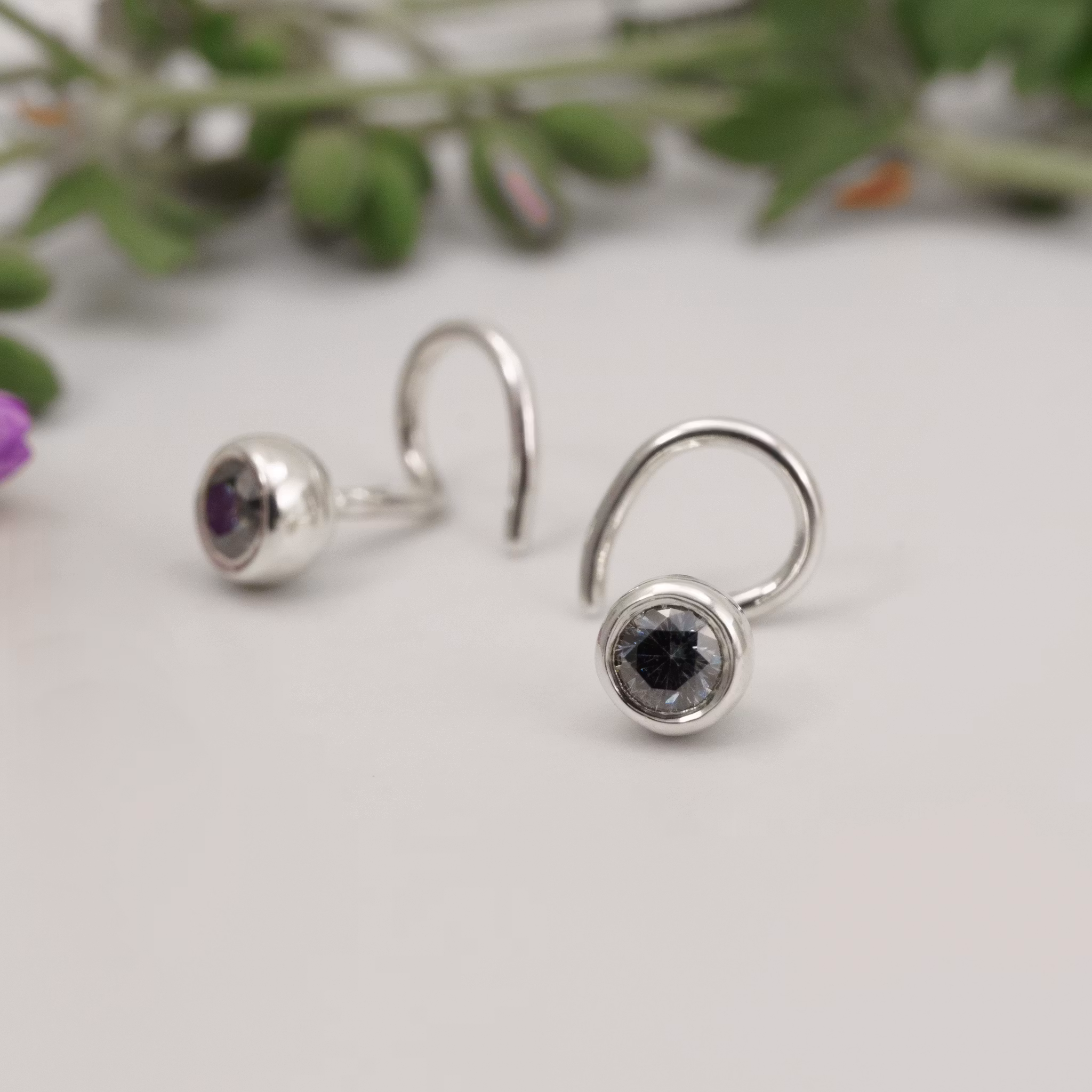 Moissanite Grey Comfort Small Earrings Recycled Sterling Silver