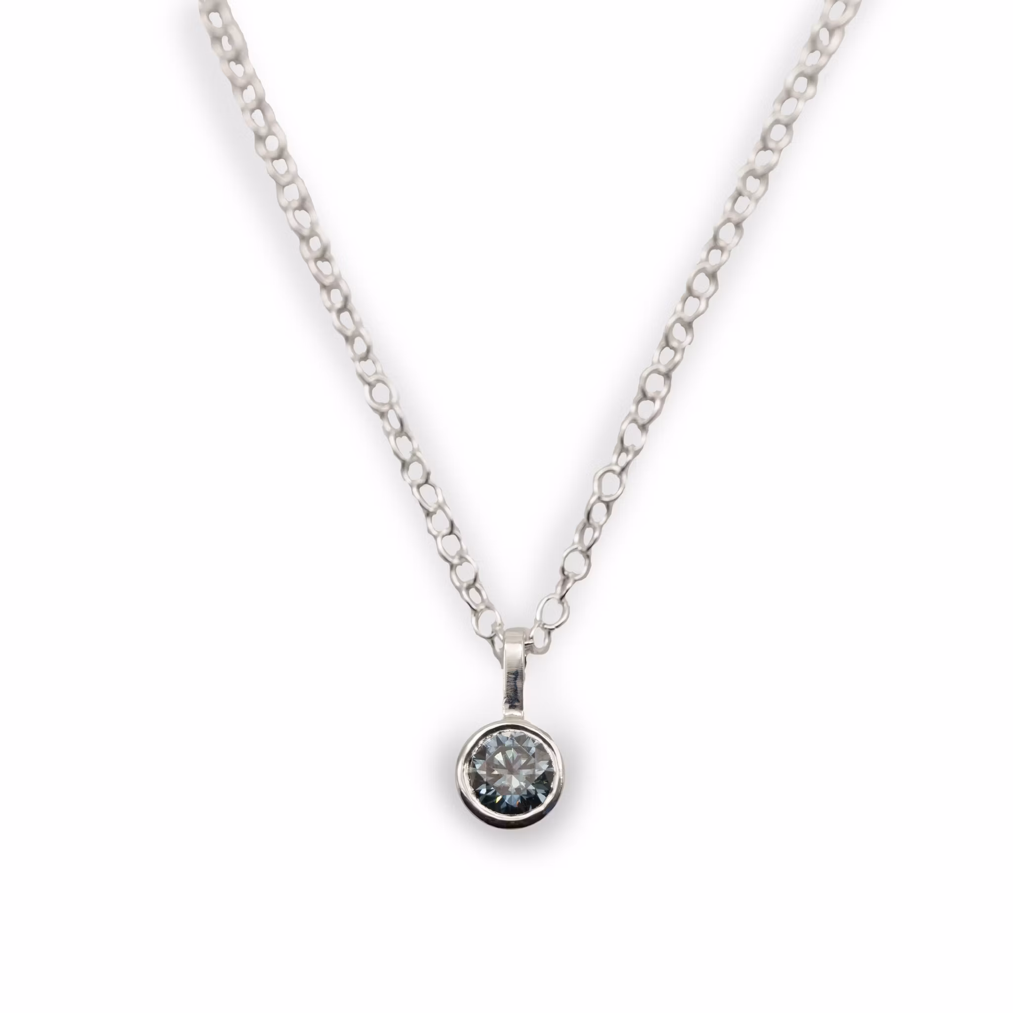 Moissanite Gray Pendant - Necklace Recycled Sterling Silver