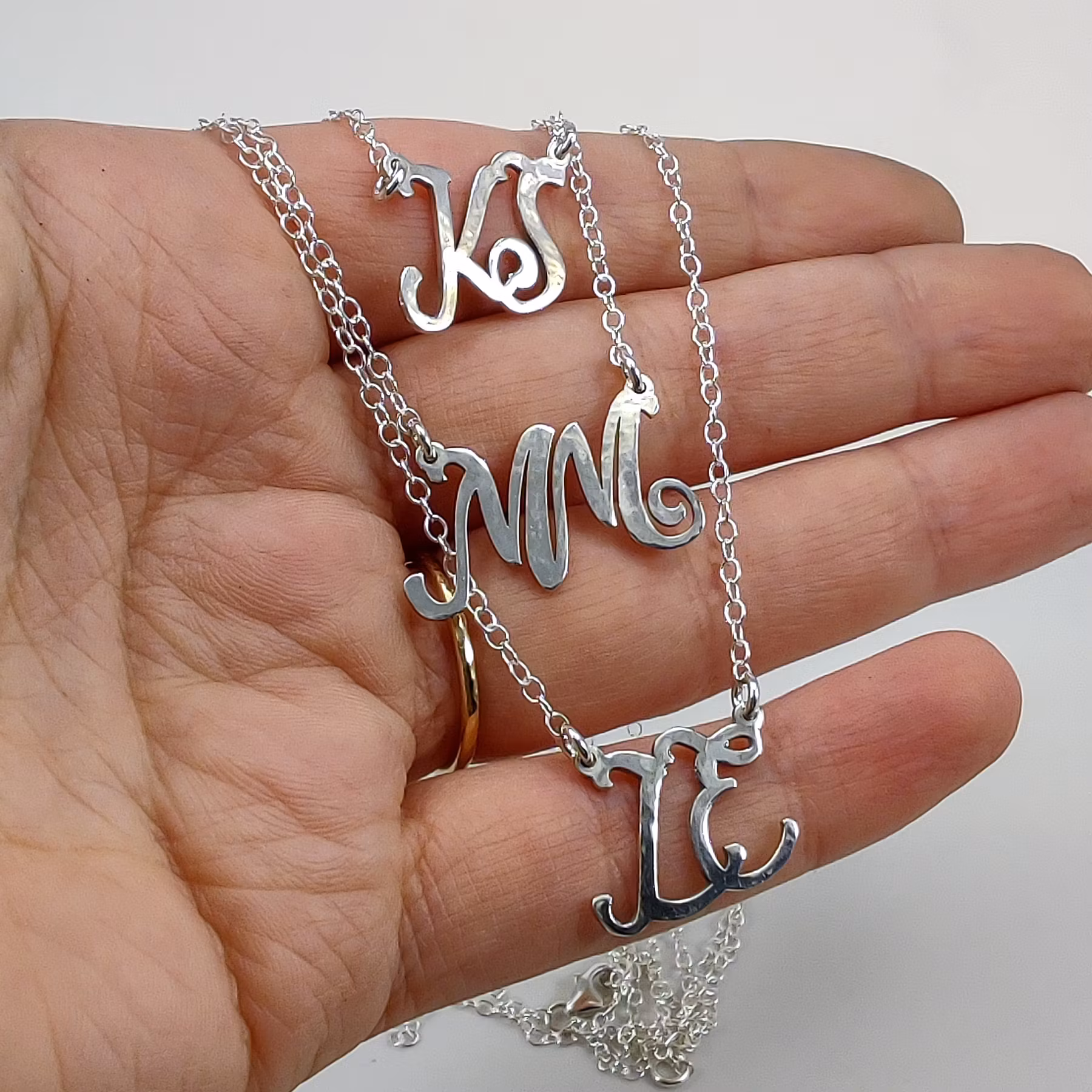 Cursive Two Letters - Initial Necklace Recycled Sterling Silver