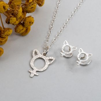 Cat Lady Bundle - Oorbellen & Ketting Gerecycled Zilver