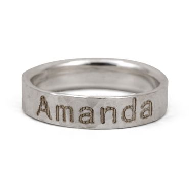 Hammered Ring 4.5 mm with Your Text or Name in Recycled Silver