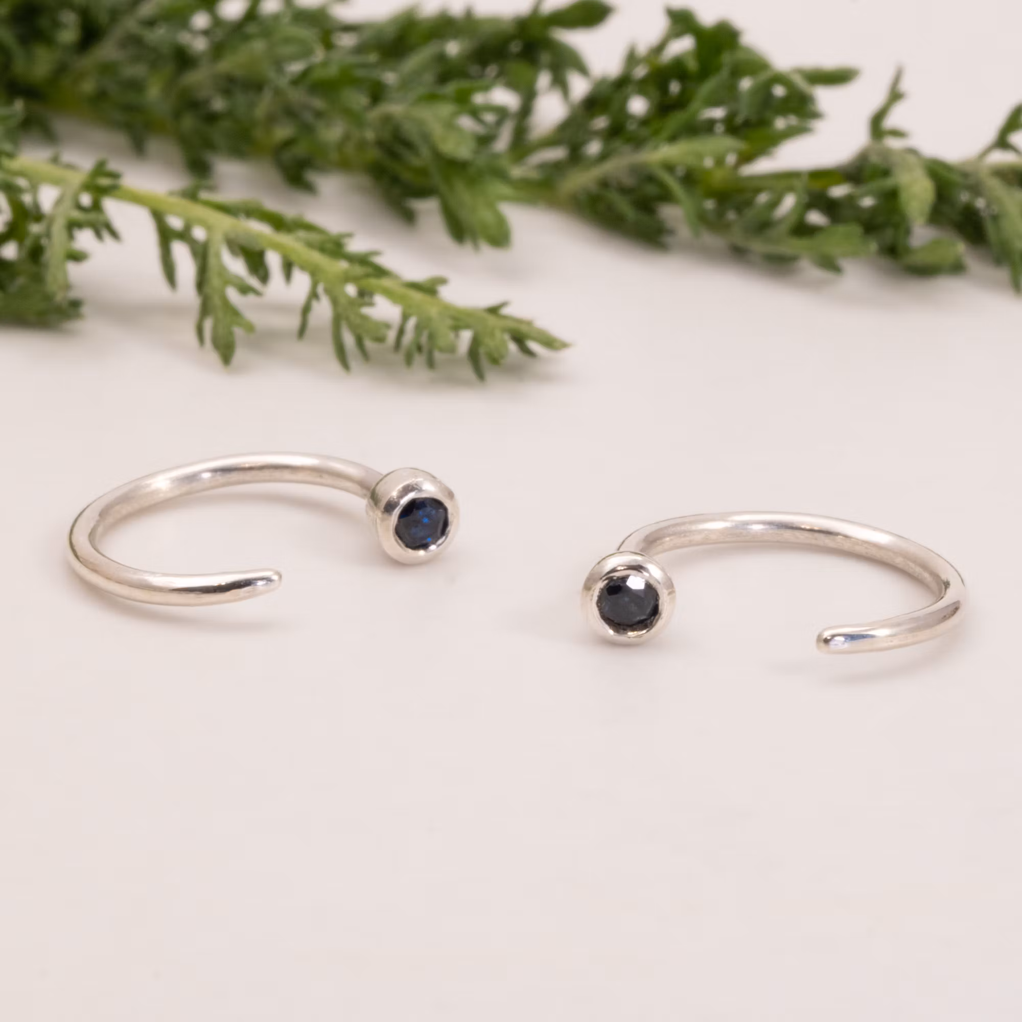 Mini Huggies Earrings with Ruby or Sapphire Sterling Silver