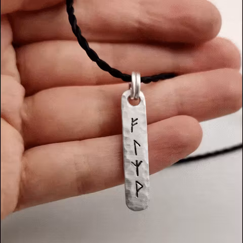 Necklace Runes Recycled Sterling Silver Leather