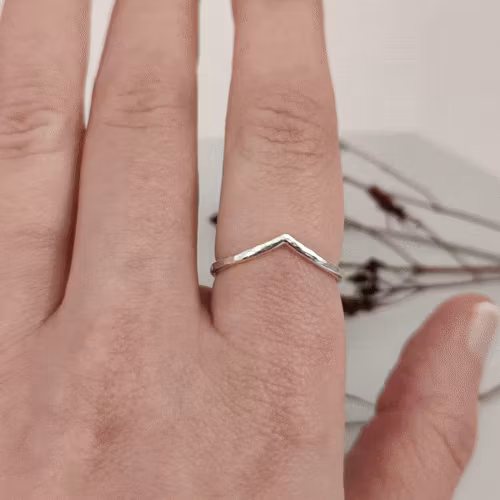 Chevron Ring Hammered Recycled Sterling Silver
