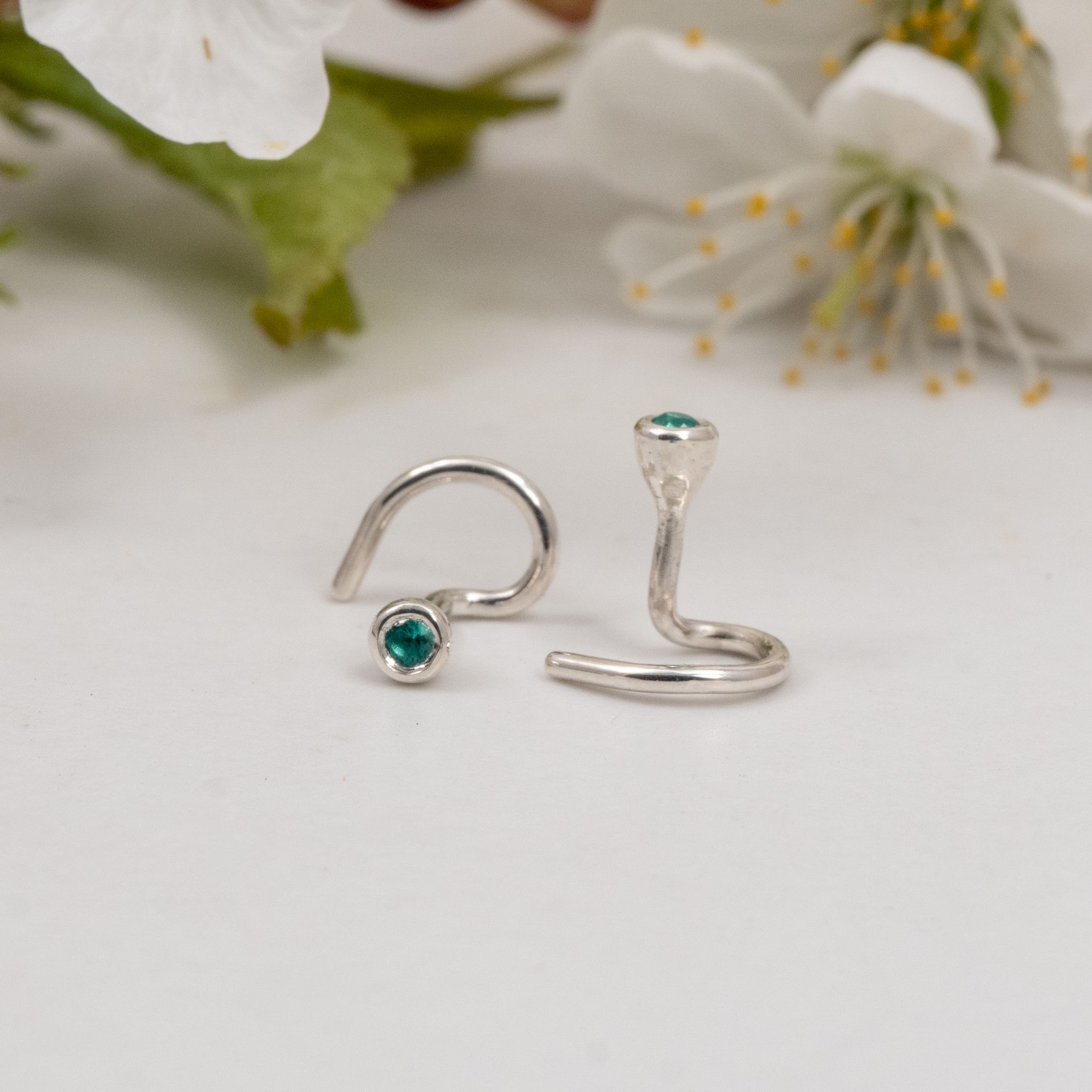 Lab-grown Emerald Comfort Earrings Recycled Silver