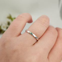 Ella Hammered Ring with Lab-grown Emerald Silver