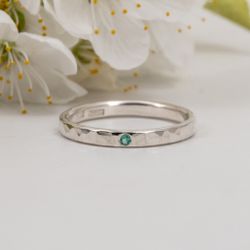 Ella Hammered Ring with Lab-grown Emerald Silver