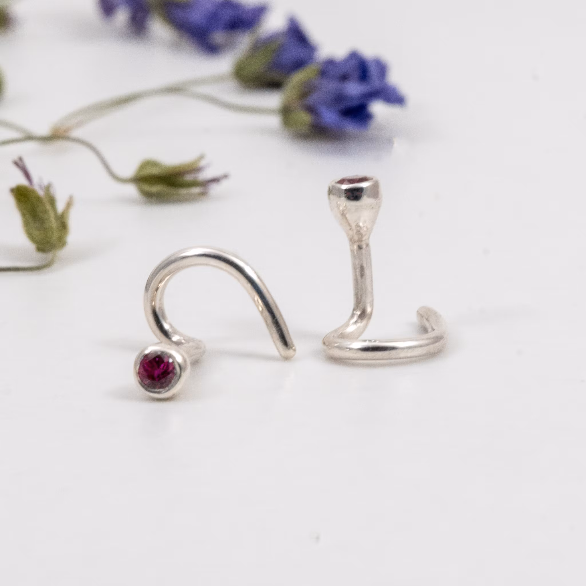 Labgrown Ruby Mini Comfort Earrings Recycled Silver