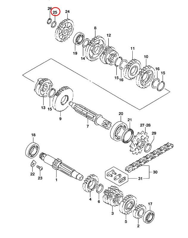 25: Suzuki RM85 shims drivaxel