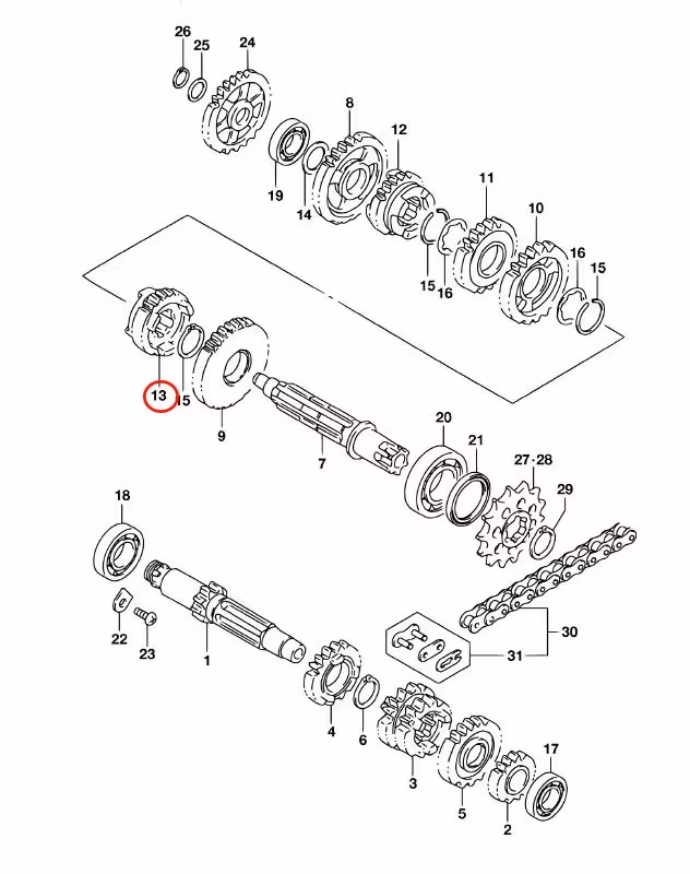 Suzuki  RM85 drev drivaxel växellåda 2436102B03