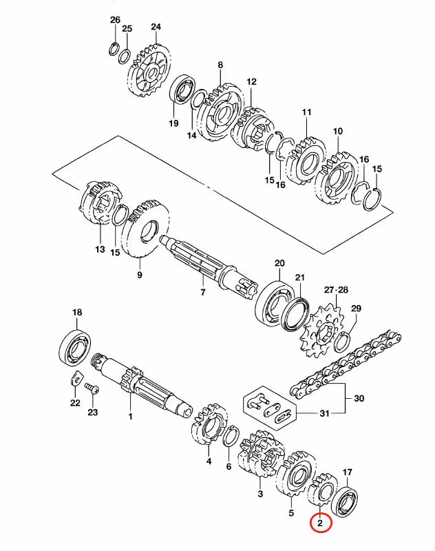 Drev växelaxel växellåda Suzuki RM85 2422102B02