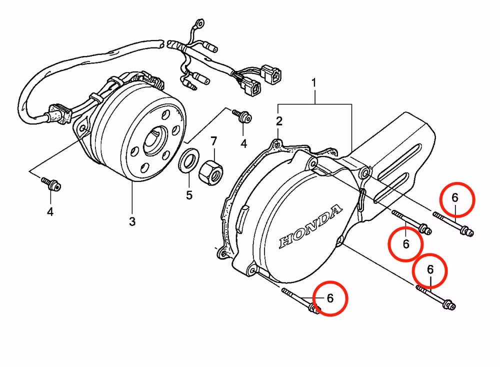 6: Skruv tändningskåpa Honda CR85