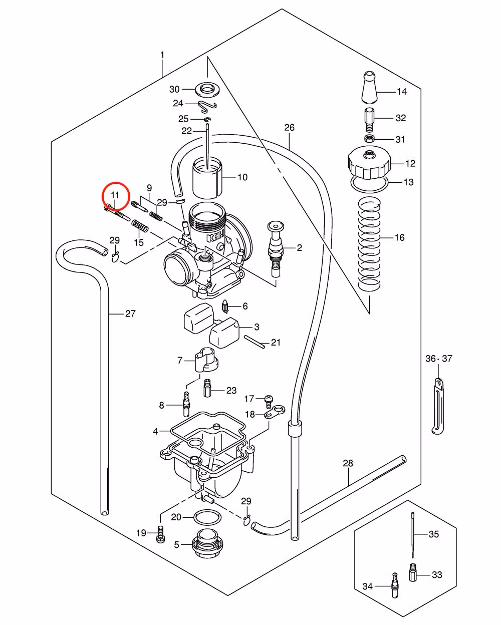 11: Suzuki RM85  stoppskruv förgasare