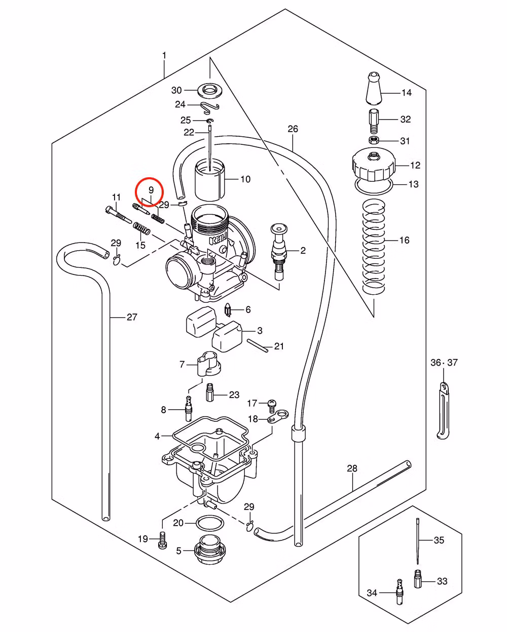 9: Suzuki RM85 justerskruv  förgasare ink fjäder