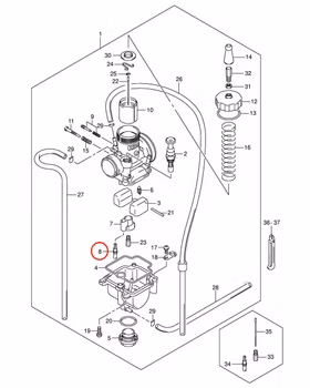 8: Suzuki RM85 lågfartsmunstycke