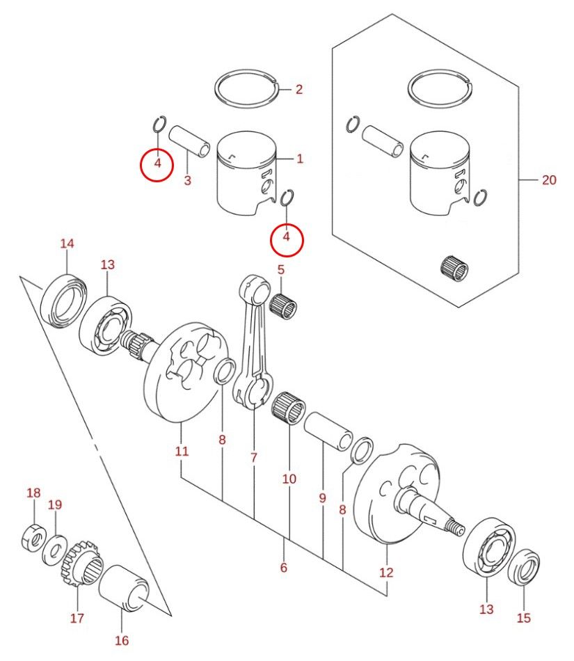 4: Suzuki RM85 clips kolvbult (1par)