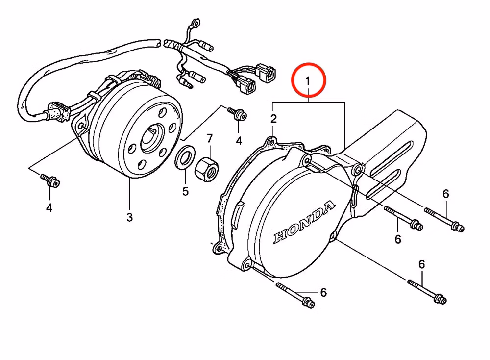 1: Honda CR85 tändningskåpa kedjeskydd