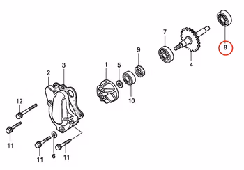 8: Inre lager vattenpump Honda CR85