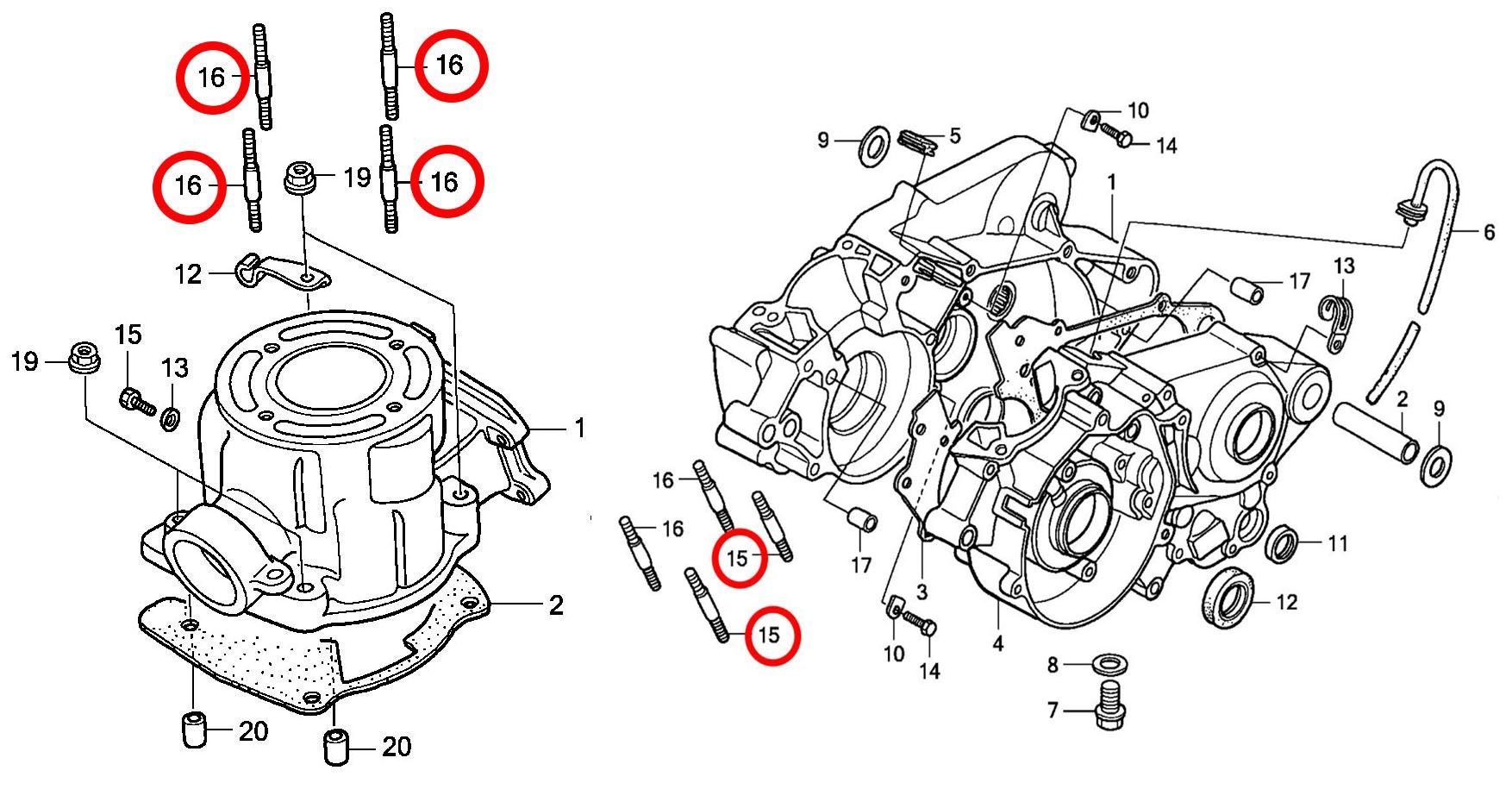 Pinnbult Cylinder vevhus Honda CR85 & Honda CR80, Honda CR125