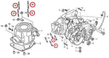16: Cylinder 15: Vevhus Honda CR85 pinnbult