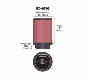 K&N luftfilter RD0710 Clamp On 64mm