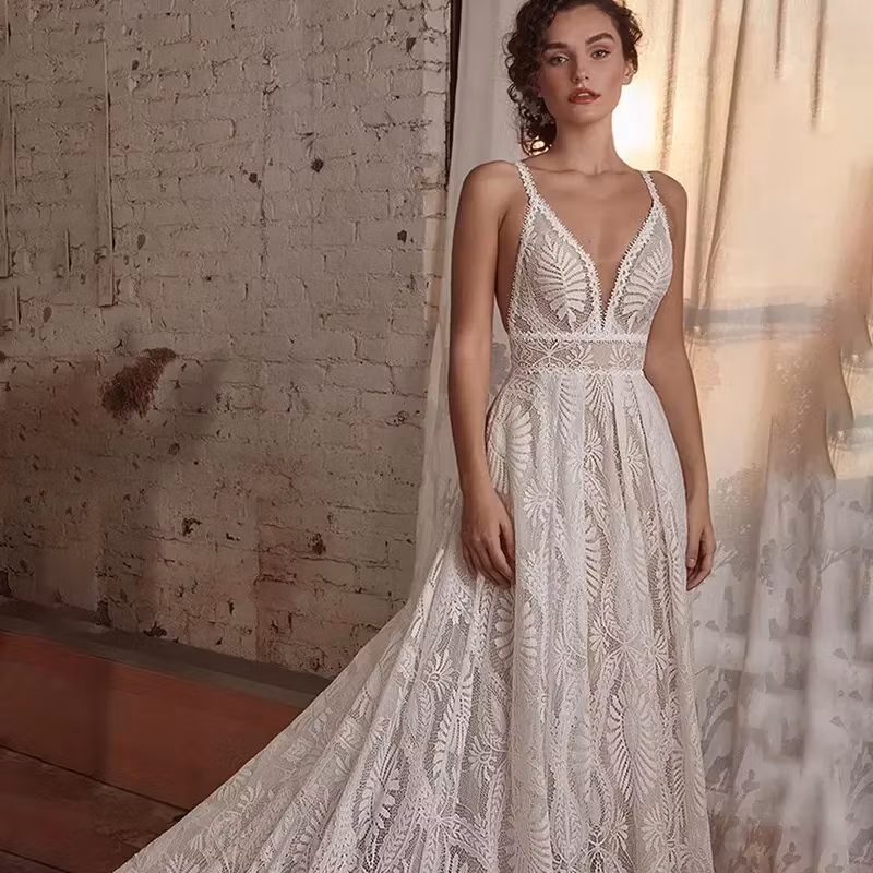 Bröllopsklänningar Boho V Neck A Line