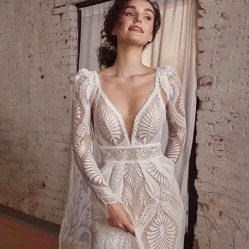 Bröllopsklänningar Boho V Neck A Line
