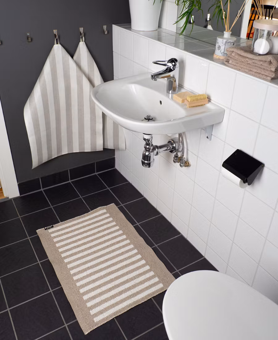 Dörr- badrumsmatta Stripes-beige/vit