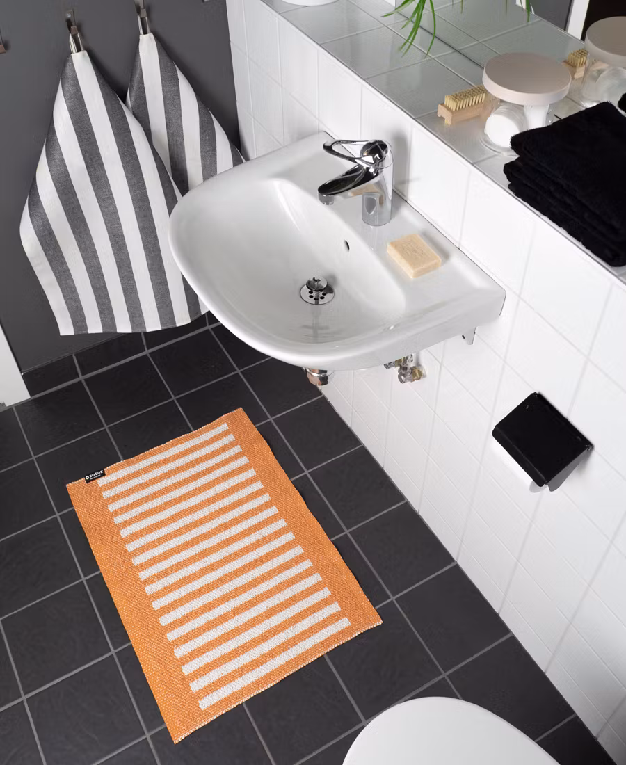Dörr- badrumsmatta Stripes-orange/vit