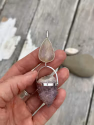 Aprikos regnbågsmånsten med fairy Quartz ametist
