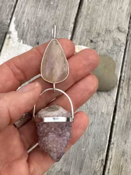 Aprikos regnbågsmånsten med fairy Quartz ametist