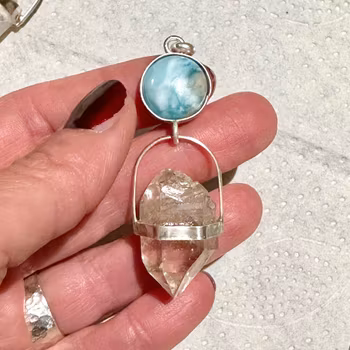 Larimar with Swedish double terminated quartz