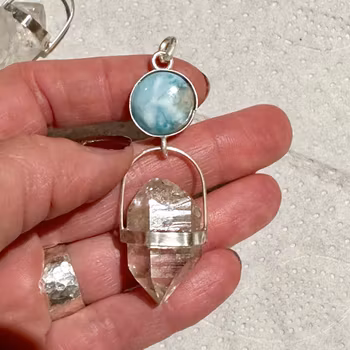 Larimar with Swedish double terminated quartz