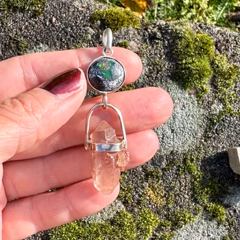 Galaxy opal with double terminated pink Lemurian