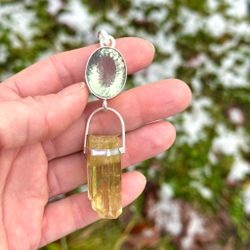 "The elven Queen"  Green amethyst with crystalline golden beryl